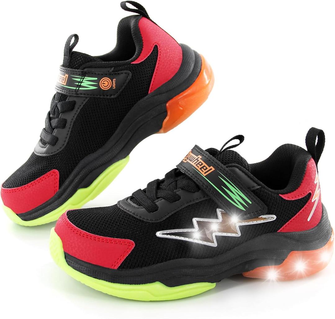 SKYWHEEL Kids Sneakers for Boys Light Up Shoes with Switch Tennis Running Athletic Shoes Toddler Size 10 to Big Kids Size 5 (3 Little Kid)