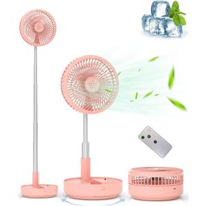 Primevolve Portable Oscillating Standing Fan,Rechargeable Battery Operated USB Floor Table Desk Fan with Remote, Bedroom Camping Travel Fans Pink 7.7"