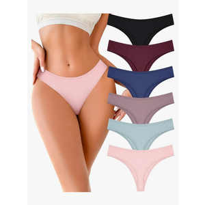 FINETOO Cotton Thongs for Women Soft Low Rise Sexy Thong Ladies Panties Womens Underwear 6 Pack XL