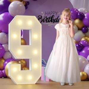 Marquee Numbers 9th-Birthday Large Decorations: 4ft Light Up NumbersBirthday Sign for Boy Girl Nine Year Old Anniversary Mosaic Party Decor Backdrop Big Foam Board Number 9