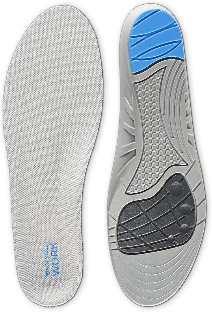 Sof Sole Insoles Men's WORK Anti-Fatigue Full-Length Comfort Shoe Inserts, Men's 8-13 (Grey)