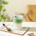 Olvini 13oz Glass Tumbler with Straw and Lid, Reusable Iced Coffee Cup Tumbler, Cute Glass Cups for Water, Matcha, Travel Coffee Mugs (Clear)