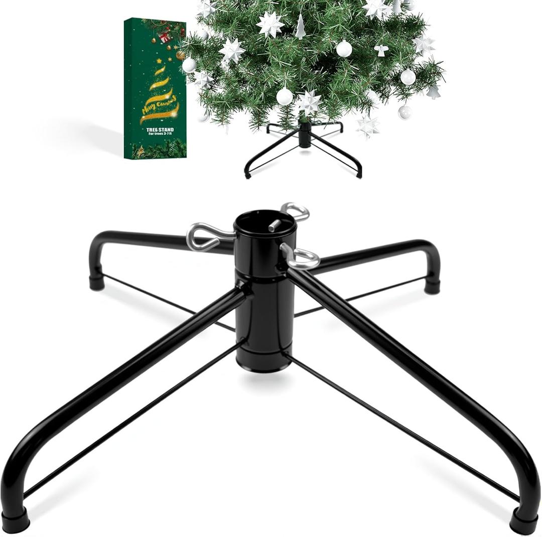 Metal Chritstmas Tree Stand, 16.55 Inch Christmas Tree Stand for 3 to 7ft Christmas Trees, fits 0.5-1.35 inch Pole, Folding Christmas Tree Stand