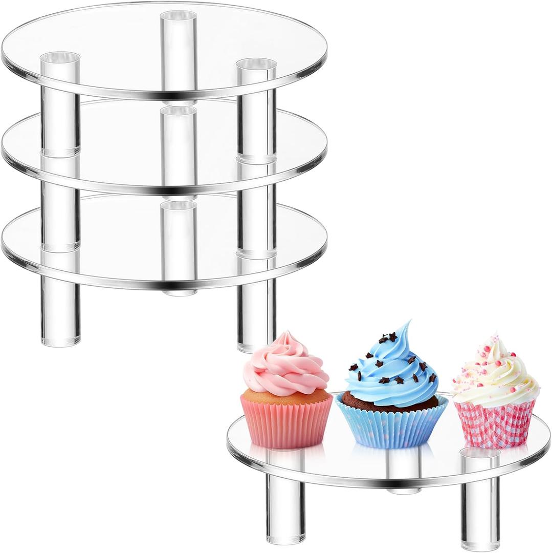 3 Pcs 6 Inch Round Acrylic Risers Display Stands Small Clear Round Acrylic Display Riser for Cake Food Jewelry Figurines Collectibles Table Decor Organizer