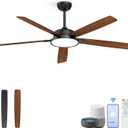 Roomratv Ceiling Fans with Lights,62 Inch Smart Ceiling Fan,Remote and App Control,Dimmable,Reversible,Noiseless, Compatible with Alexa,Google Home,Large Black Modern Ceiling Fan for Indoor/Outdoor