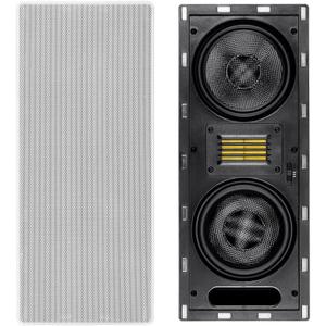 Monoprice 3-Way Carbon Fiber In-Wall Column Speaker - 6.5 Inch (Each) With Ribbon Tweeter, 8 Ohm Nominal Impedance, Magnetic Grille, 200 Watt Max, White - Amber Series