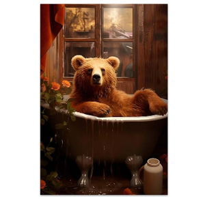 Bvkilrvc Unframed Canvas Wall Art, Bear In Bathtub Wall Decor Print Painting Gift Wall Living Room Bedroom Home Office Decoration Painting Unframed 12x18inch