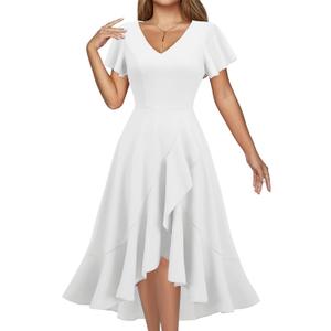 DRESSTELLS Women's Cocktail Dresses, Formal Wedding Guest High Low Graduation Party Evening Prom Dress 2025 (Medium, White)