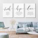 Bible Verses Wall Decor 3 Pieces Scripture Quotes Canvas Wall Art Faith Hope Love Scripture Posters Prints Christian Artwork Pictures for Living Room Bedroom Decoration 12x16 Inch Framed Set of 3