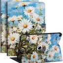 Case for iPad 10.2 Inch 9th Generation 2021/iPad 8th Generation 2020/iPad 7th Generation 2019, Rotating Degree Stand Cover with Auto Sleep/Wake for Apple iPad 9/8/7 Gen, White Daisy