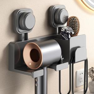 ONXE Suction Cup Hair Dryer Holder,3 in 1 Hair Tool Organizer Wall Mounted for Hair Dryer, Cord, Flat Irons, Curling Wands, Straighteners, Removable Brush Storage Stand Organizer for Bathroom