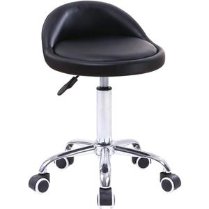 KKTONER PU Leather Round Rolling Stool with Back Rest Height Adjustable Swivel Drafting Work SPA Task Chair with Wheels, Black