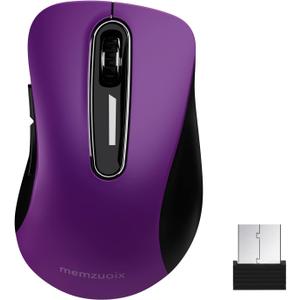 memzuoix 2.4G Wireless Mouse, 1400 DPI Computer Mice with USB Receiver, Portable Wireless USB Mouse Battery Powered Cordless Mice for Laptop, PC, Desktop, 5 Buttons, Purple