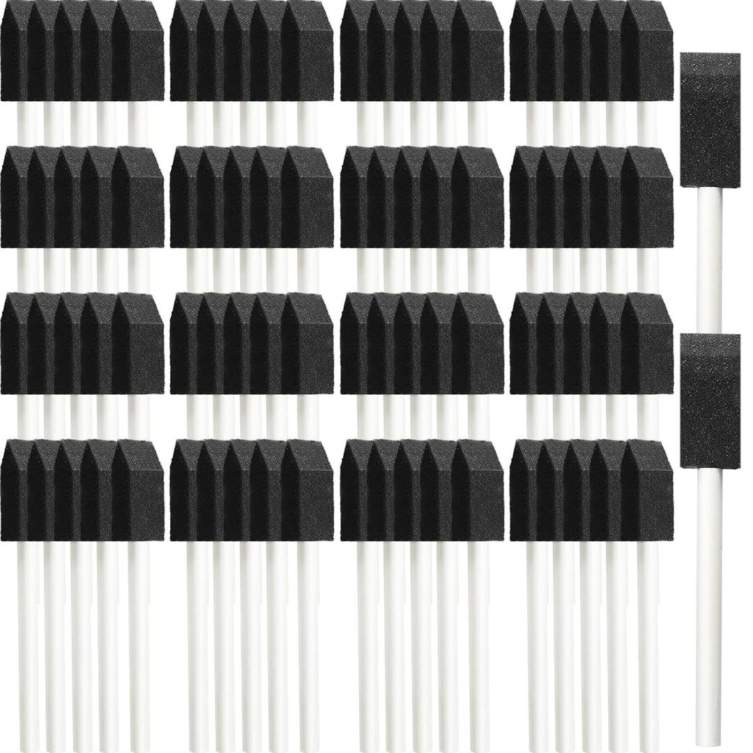 Leinuosen 200 Pack 1inch Black Foam Brush Bulk Sponge Paint Brush with Handle Wood Grip Foam Art Paintbrushes for Paint Crafts Art Acrylics Stains