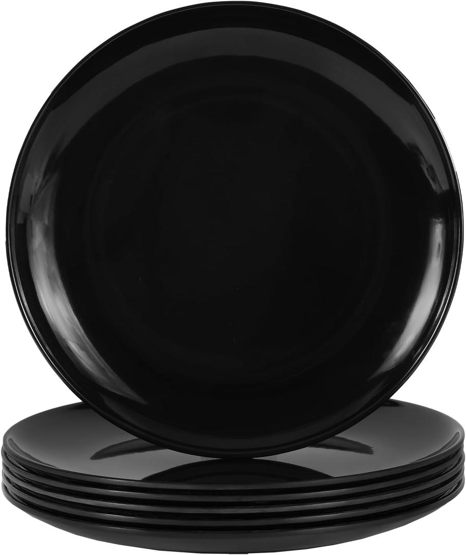 11" Melamine Dinner Plates - 6pcs Round Serving Dishes for Salad, Dessert, Steak, Pasta, Break-resistant and Dishwasher Safe (Black)