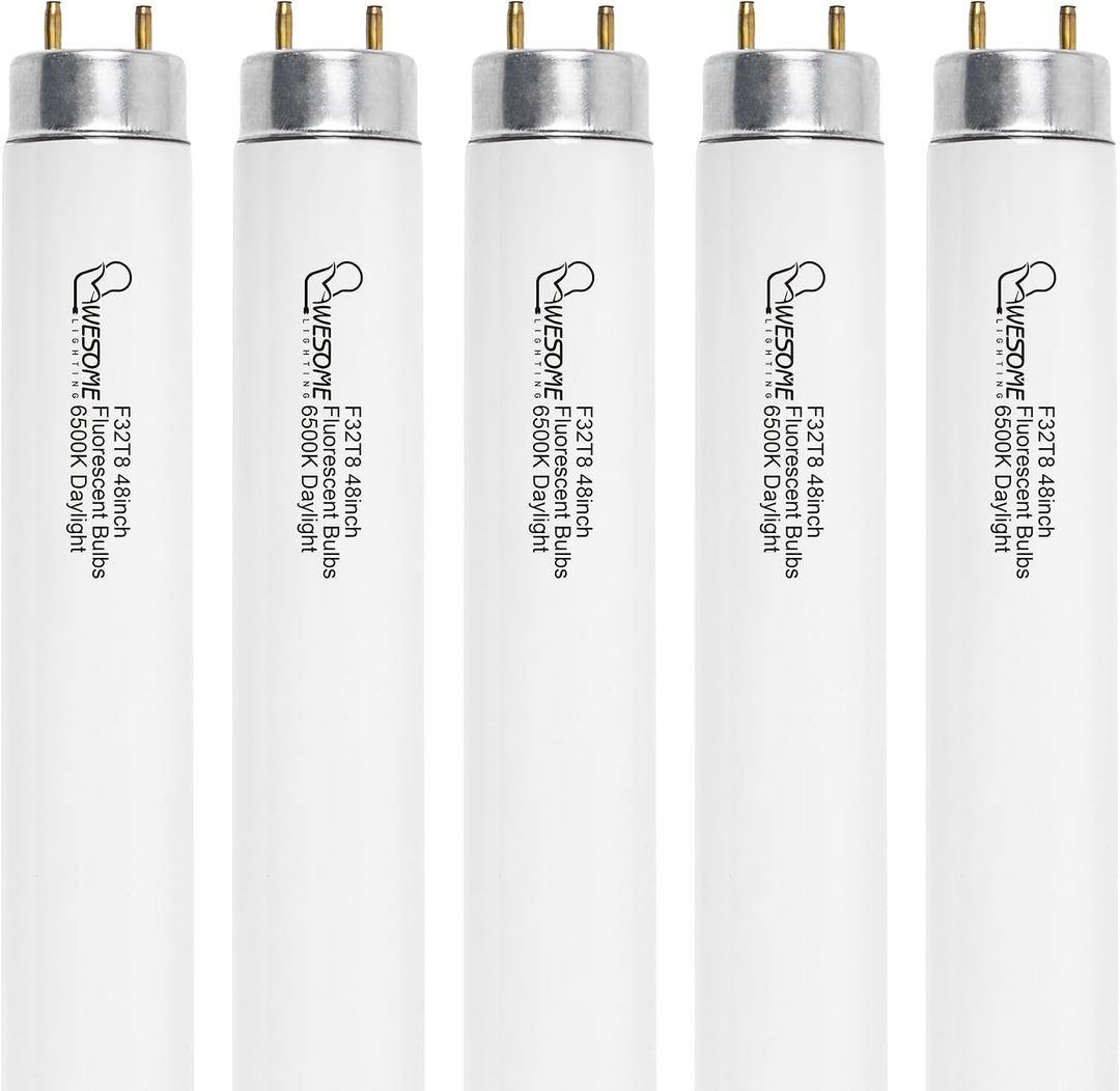F32T8/865 Fluorescent Light Bulb, 48 Inch, 32 Watts, 6500K Daylight, 2800 Lumens, G13 Bi-Pin Base, 4FT T8 Fluorescent Tube Light Bulbs - 5 Pack