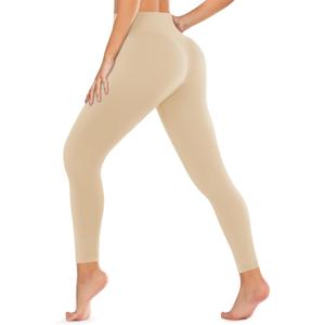 DHSO High Waisted Leggings for Women  Full/Knee Length Capri Tummy Control Buttery Soft Yoga Pants for Workout Athletic (Small-Medium, Light Khaki)