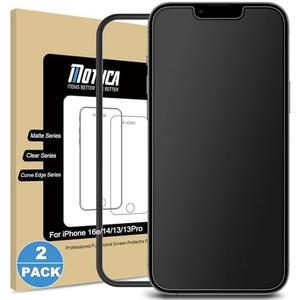 Mothca 2 Pack Matte Glass Screen Protector for iPhone 16e / iPhone 14 / iPhone 13 / iPhone 13 Pro [6.1 Inch] Anti-Glare & Anti-Fingerprint Tempered Glass, [Easy Installation Frame] Smooth as Silk