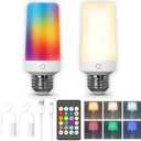 2PK Rechargeable Light Bulbs with Remote, Emergency Battery Operated Light Bulbs with Dual Recharging Ways, Tuned White 12 RGB Colors Optional Timer for Lamp Power Outages Camping Hurricane