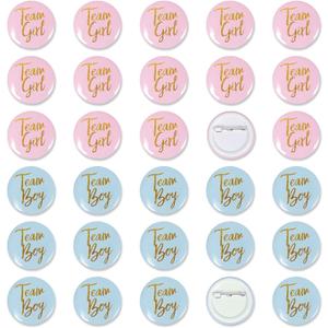 Gender Reveal Button Pins 30 Pcs, Team Boy Girl Button Pins, Pink blue Button Pin for Baby Shower Party Favors Gender Reveal Party Supplies