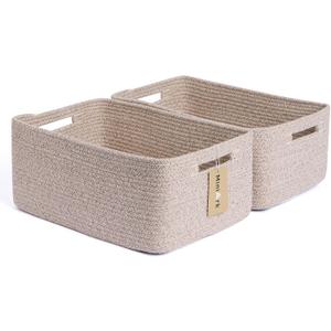 Large Storage Baskets for Shelves, Closet Organizers Bins for Clothes Blanket Towels, Baby Nursery, Toy Baskets Box, Woven Rope Baskets, 17 x 13 x 7.5, 2 Packs Mixed Brown (Natural)