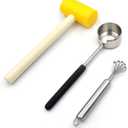 Coconut Opener Set for Young & Mature Coconuts by CoCoMaster |Coconut Tools for Meat Removal with Hammer & Stainless Steel Knife