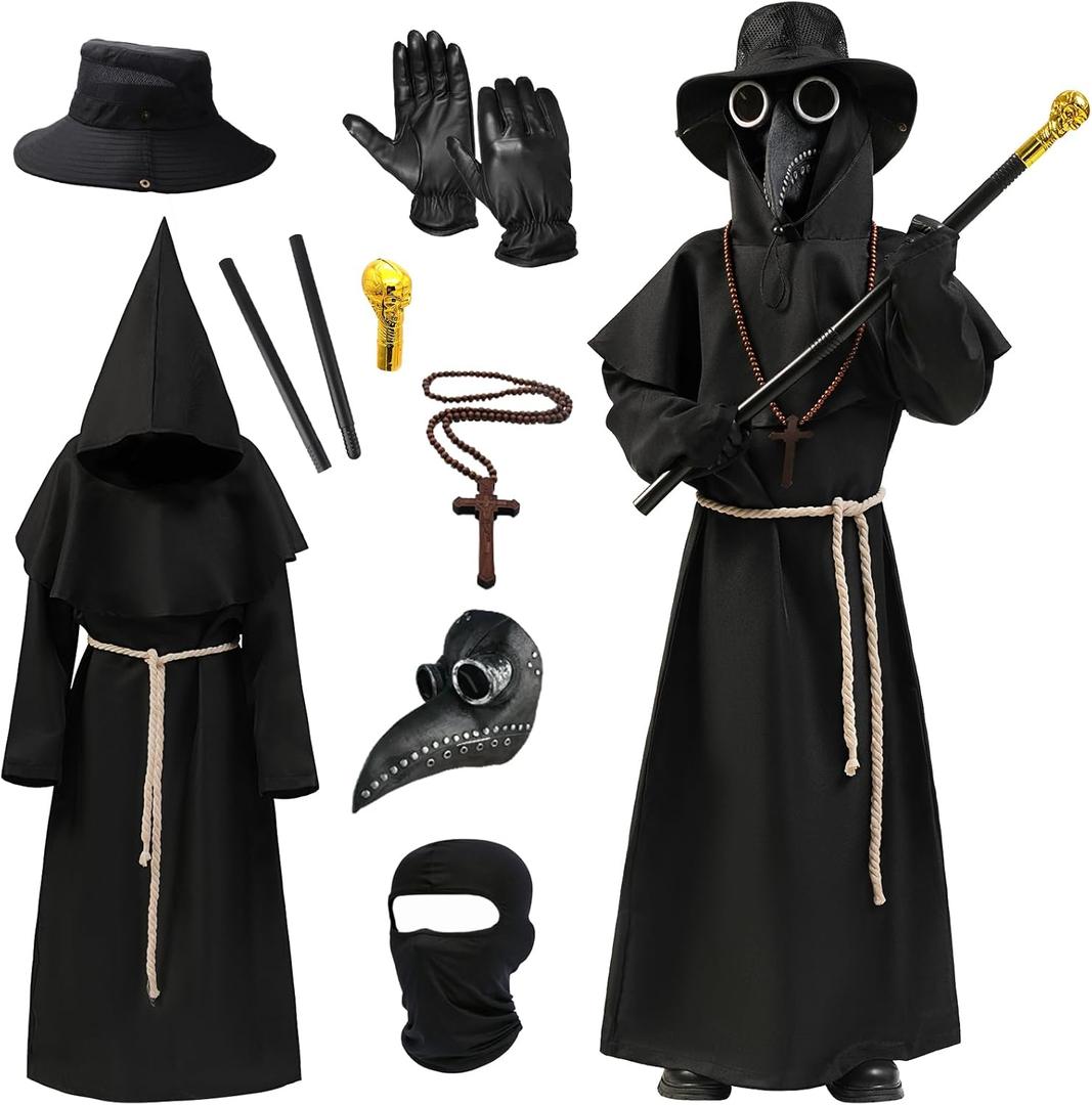 Plague Doctor Costume with Plague Doctor Mask for Boys Girls Halloween Dress-Up Cosplay Party (Small)