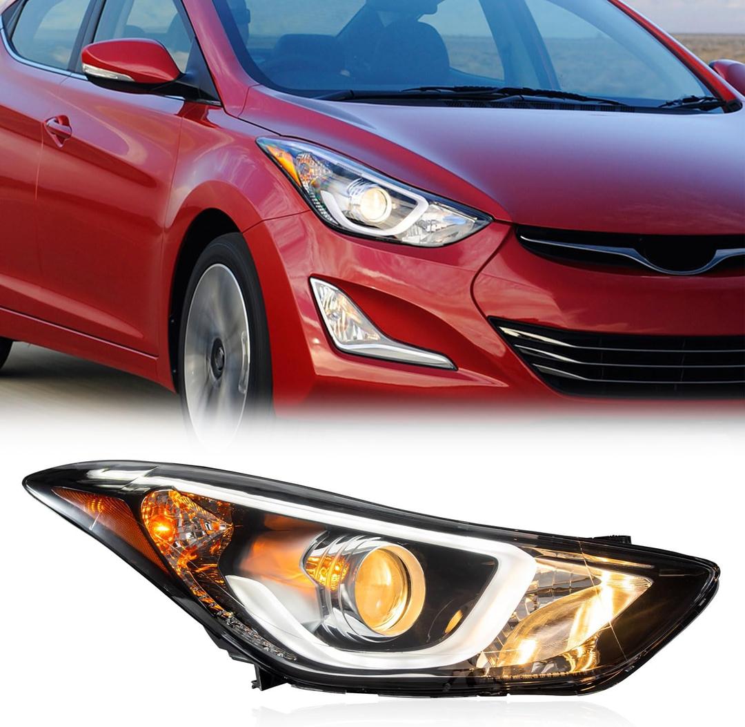 TODO Headlights with LED DRL Assembly Compatible with 2014 2015 2016 Hyundai Elantra Sport Limited Head Light with LED Side Marker Light Replacement 92102-3Y510, Passenger Right Side
