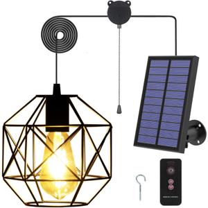 Solar Pendant Lights Outdoor, Shed Light Solar Powered Gazebo Lights Outdoor Chandelier Hanging Lights,Solar Lights Indoor with Pull Cord for Home Chicken Coop Barn Garage Storage