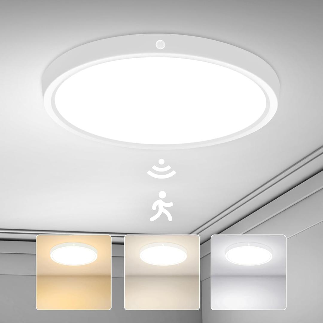 11.8 Inch Motion Sensor Ceiling Light Wired,12W/18W/24W Optional Radar Motion Sensor Light Flush Mount Light Fixture for Garage Hallway Stairs, 3000K/4000K/6000K