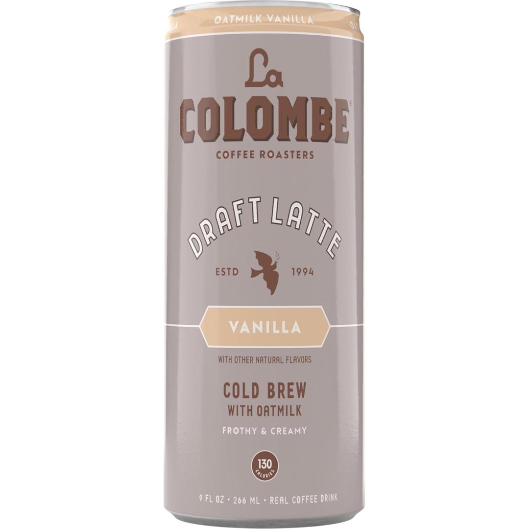 La Colombe Vanilla Draft Latte with Oatmilk - 9 Fl. Oz. 4 Pack - 100% Arabica Brazilian Cold Brew Coffee with Nitrous-Infused Oatmilk, Dairy-Free Vegan Latte, 120mg Natural Caffeine (EXP 06/19/26)