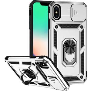 2 x Hitaoyou for iPhone Xs Max Case with Camera Cover & Kickstand Military Grade Shockproof Heavy Duty Protective Magnetic Case for iPhone Xs Max 6.5'' Silver
