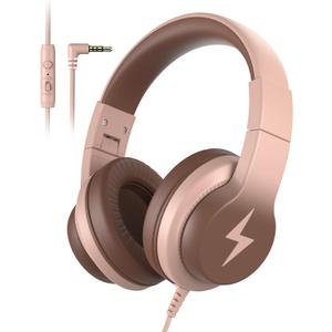 Kids Headphones, Wired Headphones for Kids Over Ear with Microphone, 85/94dB Volume Limiter Headphone for Girls Boys, Foldable Headphone for Learning & Entertainment, Gradient Brown