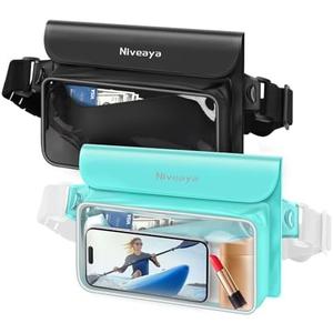 Niveaya IP68 Waterproof Fanny Pack - 2 Pack, Floating Dry Bag Pouch, Phone Waterproof Waist Pouch Dry Bag, Beach, Kayaking, Swimming, Boat Essentials, for iPhone 16/15/14/13/12 Pro Max up to 9.5"