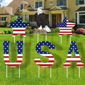 Quimoy 4th of July Decorations Outdoor, 3Pcs Large Independence Day Yard Signs with Stakes, Waterproof USA Letter July 4th Decorations for Outside, 4th of July Yard Signs