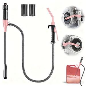 Kiweoci Electric Fuel Transfer Pump, 3GPM Portable Fluid Transfer Siphon Pump with Oil Pipeline, Battery Gas Pumps with Adjustable Flow Control Nozzle for Car/RV(Pink)