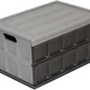 Glad Collapsible Storage Bin with Lid - 48L Foldable Plastic Box for Garage, Car Trunk, and Organization - Stackable Lidded Container with Handles, Grey