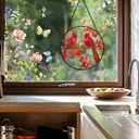 Stained Glass Style Cardinal Suncatcher, 7.87 Inch (20cm) Round Real Glass Window Hanging with Gift Box and Chain, Bird Decor Gift