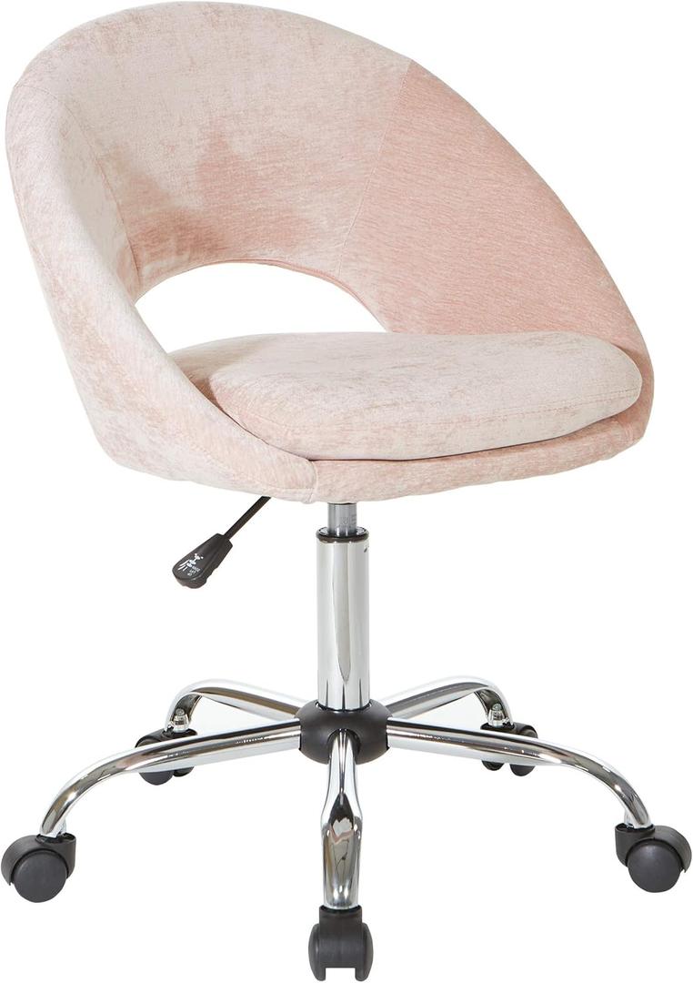 OSP Home Furnishings Milo Modern Chic Height Adjustable Padded Home Office Chair, Blush Pink Micro-Fiber Velvet