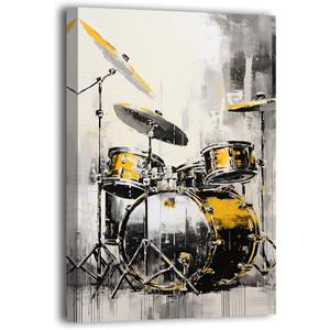 LURENCZH Drum Kit Canvas Wall Art Abstract Drums Picture Prints Musical Instrument Paintings for Living Room Music Room Decor Framed(Music-2,16.00" x 24.00")