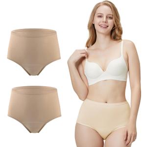 BATTEWA Washable Incontinence Underwear for Women, Leak-Proof High-Waisted Cotton Underwear for Women Provides 50ml Bladder Leak Protection. (2Beige,Small)