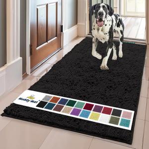 Muddy Mat AS-SEEN-ON-TV Highly Absorbent Microfiber Door Mat and Pet Rug, Non Slip Thick Washable Area and Bath Mat Soft Chenille for Kitchen Bathroom Bedroom Indoor and Outdoor - Black XL 59"X35"