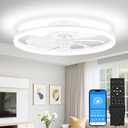 VOLISUN Low Profile Ceiling Fans with Light and Remote, No Assembly, 24in Fandelier Ceiling Fan with Lights, 3000K-6500K Dimmable Flush Mount LED Fan Light, White Bladeless Ceiling Fans for Bedroom