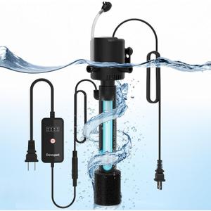 Aquarium U-V Filter for Green Water, Fish Tank Green Clean Machine with Aeration & Dual Water Outlet, Submersible Water Pump & U-V Light with Timer, for 40-120 Gallon Tank(265GPH/20W)