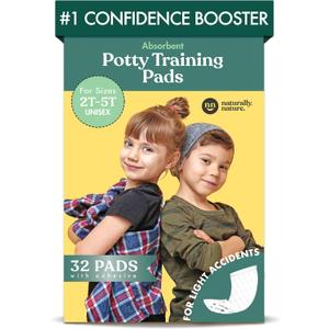 Naturally Nature Potty Training Diaper Booster Pads for Toddlers, Size 2T-5T, Super Absorbent Diaper Liners for Day and Overnight Use, Leak-Free Comfort for Light Accidents, Ultra-Soft, 32 ct.