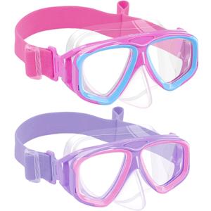 Vvinca Swim Goggles with Nose Cover, Snorkel Diving Mask Fabric Strap Wide View Anti-Fog/UV Swimming Goggles for Kids 3-14 (09-purple Pink& Pink Blue)