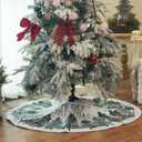 CROWNED BEAUTY Christmas Tree Skirt Collar 48 Inch Green Pine Trees Red Cardinals Soft Farmhouse Holiday Decoration (Green) TS37