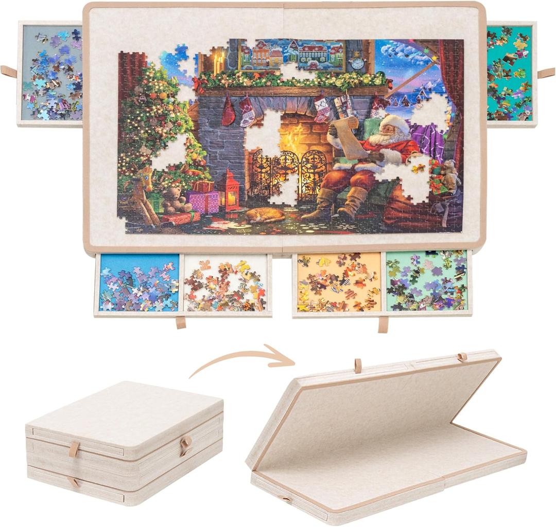 Yesday 1500 Piece Foldable Puzzle Board with 4 Colored Drawers, Portabl Puzzle Table for Adults, Super Lightweight Felt Plateau with Cover