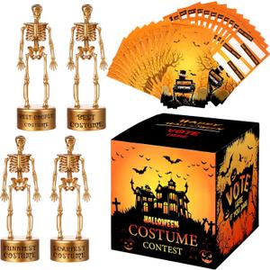 TaoBary 55 Pcs Halloween Best Costume Contest Trophy Awards for Adults, 4 Skeleton, 50 Voting Cards, Ballot Box for Party Decor Funny School Games Events Classroom Supplies