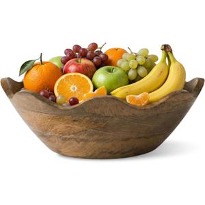 Mela Artisans 12-Inch Mango Wood Scalloped Bowl - Hand-Finished Decorative Serving and Fruit Bowl with Natural Grain for Kitchen Counter, Snacks, Desserts, Bread and Home Decor Centerpiece (Large (Single))